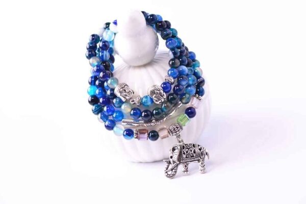 Bracelet stone antique silver plated agate crystal elephant #20YC149