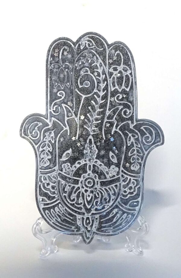 Hamsa Hand - Silver-Gray and White Designed - BONUS HOLDER #A165 - Image 6
