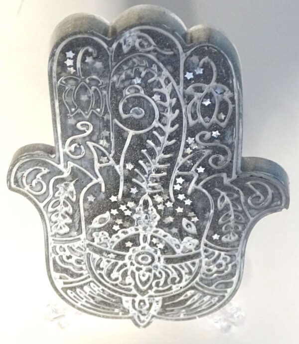 Hamsa Hand - Silver-Gray and White Designed - BONUS HOLDER #A165 - Image 4