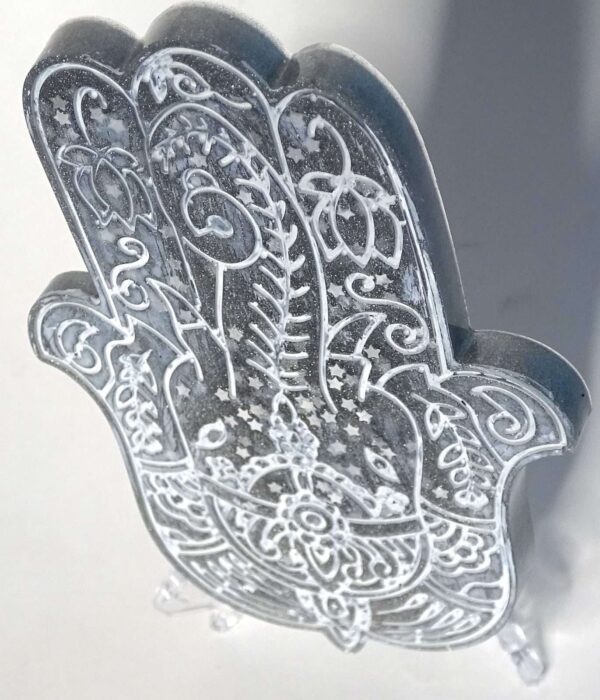 Hamsa Hand - Silver-Gray and White Designed - BONUS HOLDER #A165 - Image 2