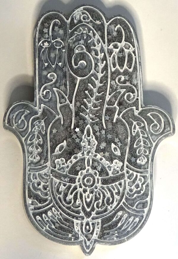 Hamsa Hand - Silver-Gray and White Designed - BONUS HOLDER #A165 - Image 5