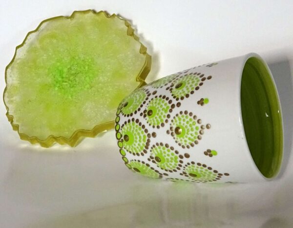 Hand Painted Mandala Mug w/ Coaster w/Chakra Keychain #A181 - Image 3