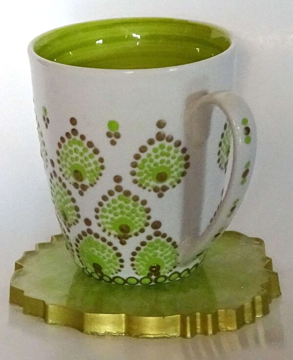 Hand Painted Mandala Mug w/ Coaster w/Chakra Keychain #A181 - Image 2