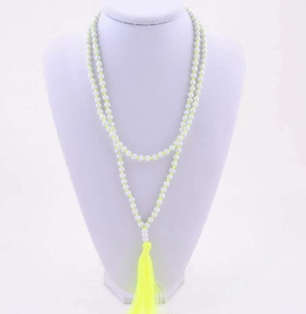 Beaded & Cotton String Fringe Tassel Long Necklace #20YC155 - Image 2