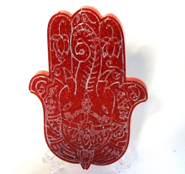 Hamsa Hand - Red and Silver Designed - BONUS HOLDER #A164 - Image 2