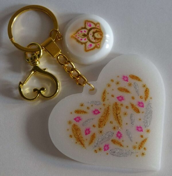 Heart Keychain w Lotus Pendant Clip #A227