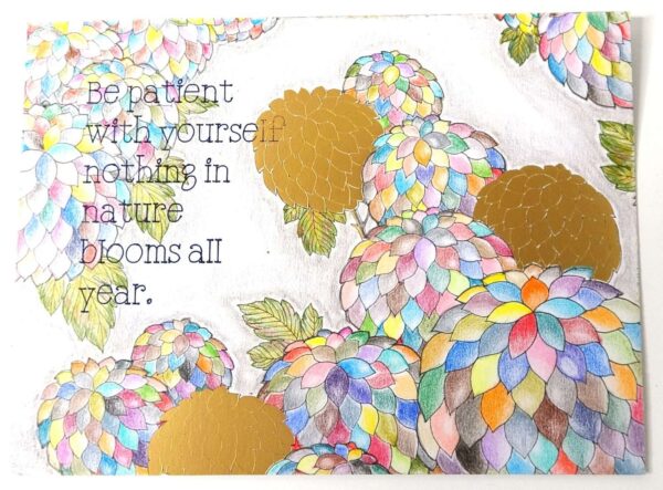 Postcard. Postcard for peace. Yoga postcard. Colored with Pencils Postcard.