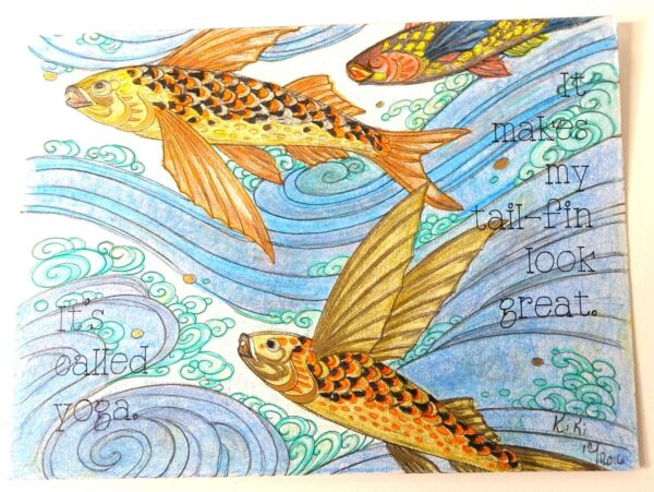 Postcard. Postcard for peace. Yoga postcard. Colored with Pencils Postcard. 