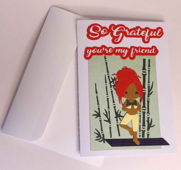 Handmade card for yogis. Greeting yoga cards. Yoga card. Greeting Yoga cards. Root Chakra.  Tree Pose.